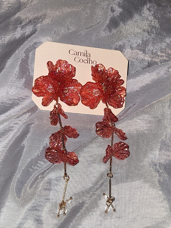 Camila Coelho Jewelry - Camila Coelho Iridescent Coral Pink Floral Long Drop Earrings Te Ty LS
